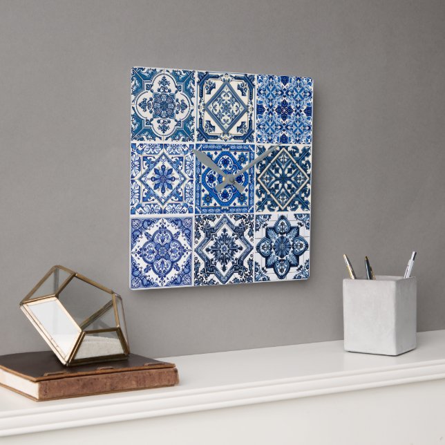 Mediterranean Tiles, Portugal, Azulejo, Majolica Fyrkantig Klocka (Kontor)