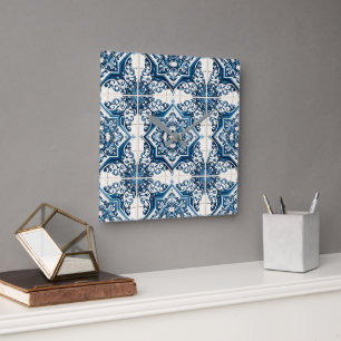 Mediterranean Tiles, Portugal, Azulejo, Majolica Fyrkantig Klocka