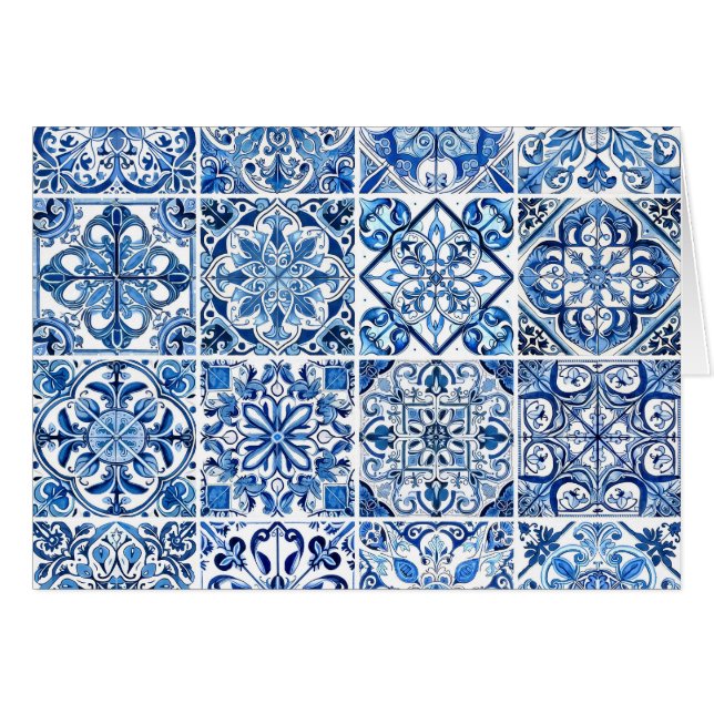 Mediterranean Tiles, Portugal, Azulejo, Majolica Hälsningskort (Framsidan Horizontal)