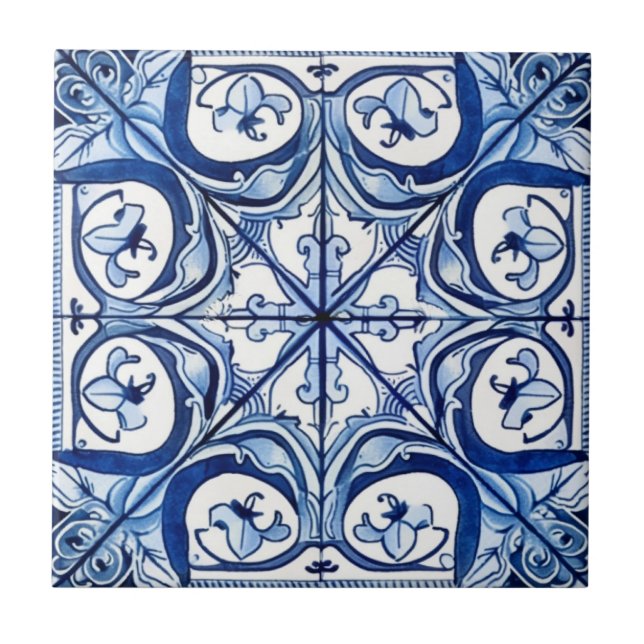 Mediterranean Tiles, Portugal, Azulejo, Majolica Kakelplatta (Framsidan)