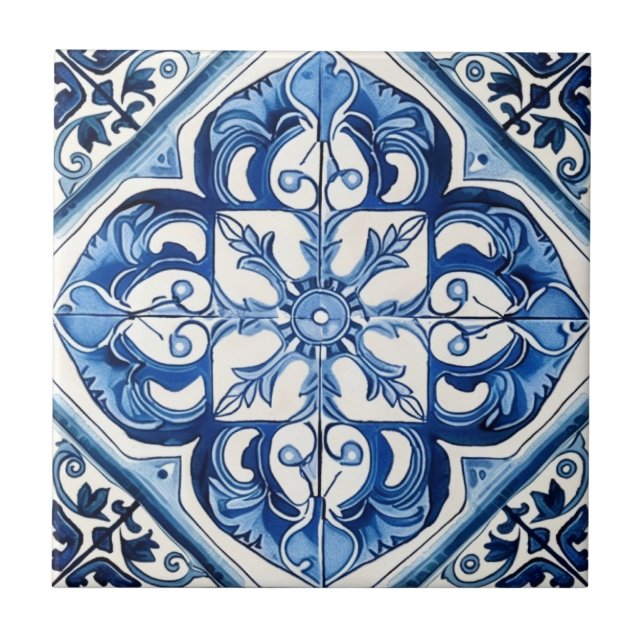 Mediterranean Tiles, Portugal, Azulejo, Majolica Kakelplatta (Framsidan)
