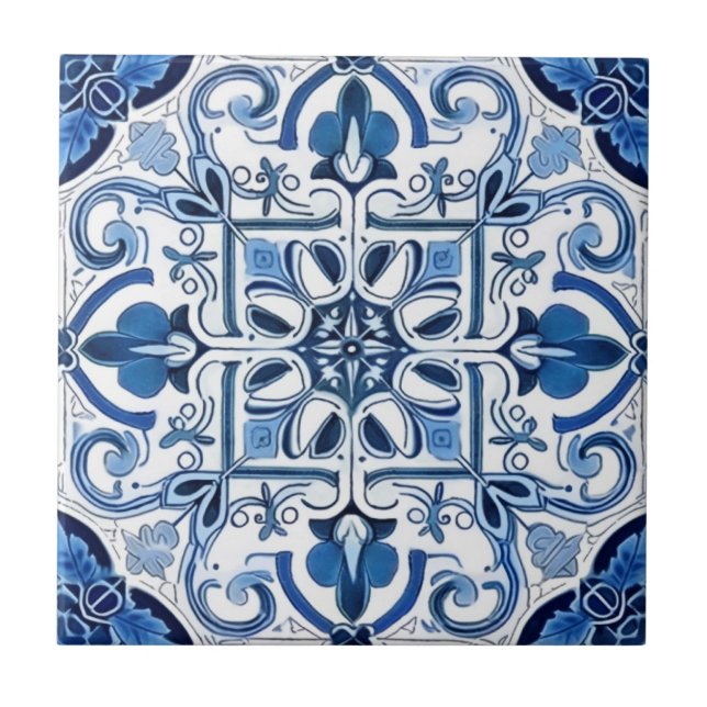 Mediterranean Tiles, Portugal, Azulejo, Majolica Kakelplatta (Framsidan)