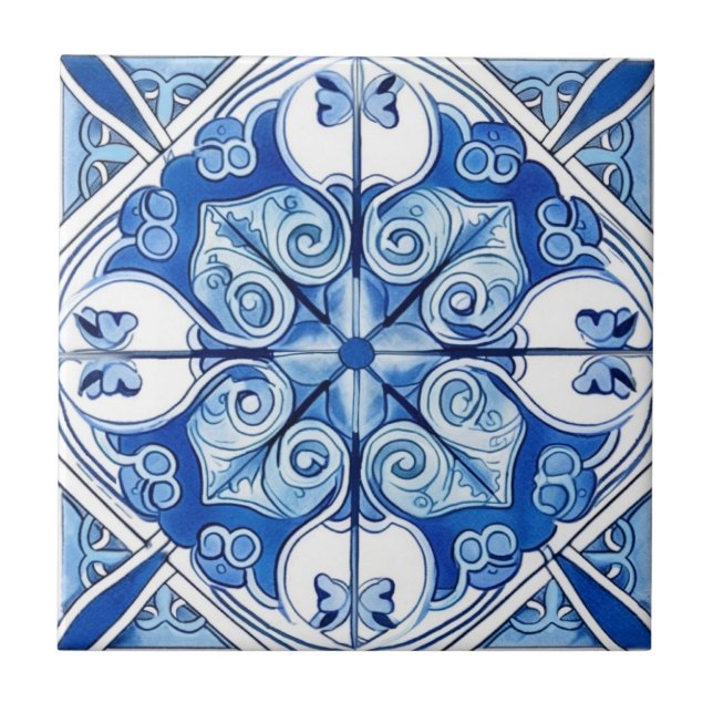 Mediterranean Tiles, Portugal, Azulejo, Majolica Kakelplatta (Framsidan)