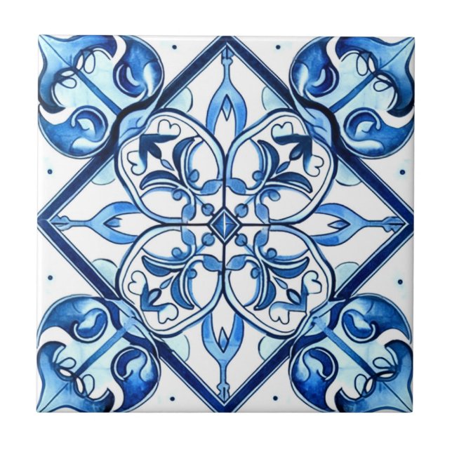 Mediterranean Tiles, Portugal, Azulejo, Majolica Kakelplatta (Framsidan)