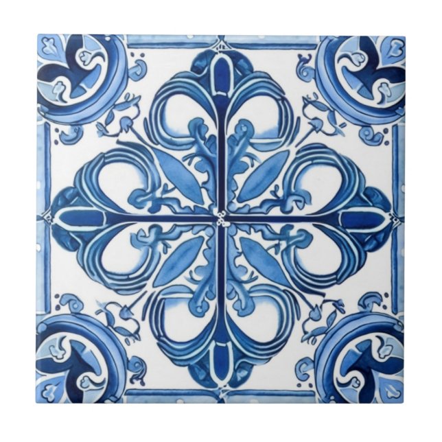 Mediterranean Tiles, Portugal, Azulejo, Majolica Kakelplatta (Framsidan)