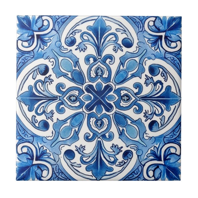 Mediterranean Tiles, Portugal, Azulejo, Majolica Kakelplatta (Framsidan)