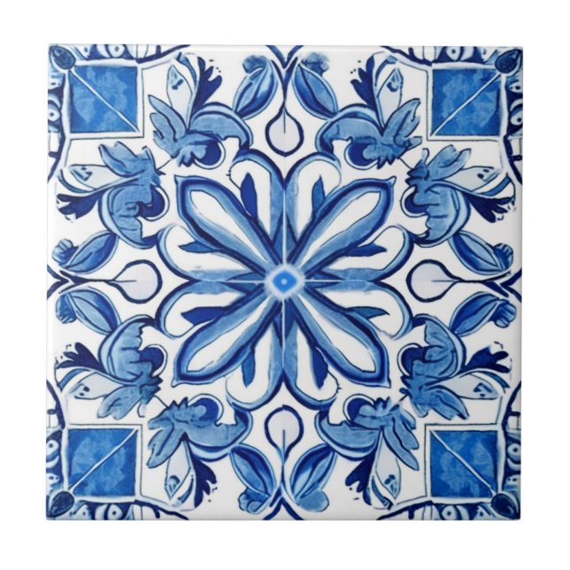 Mediterranean Tiles, Portugal, Azulejo, Majolica Kakelplatta (Framsidan)