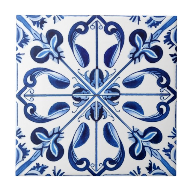 Mediterranean Tiles, Portugal, Azulejo, Majolica Kakelplatta (Framsidan)
