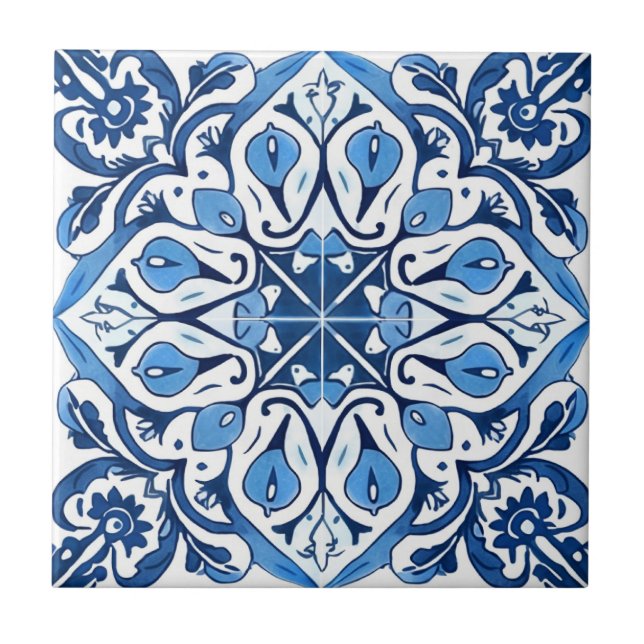 Mediterranean Tiles, Portugal, Azulejo, Majolica Kakelplatta (Framsidan)