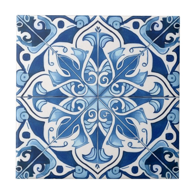 Mediterranean Tiles, Portugal, Azulejo, Majolica Kakelplatta (Framsidan)