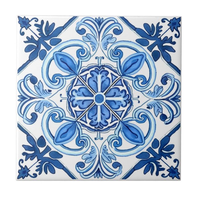 Mediterranean Tiles, Portugal, Azulejo, Majolica Kakelplatta (Framsidan)