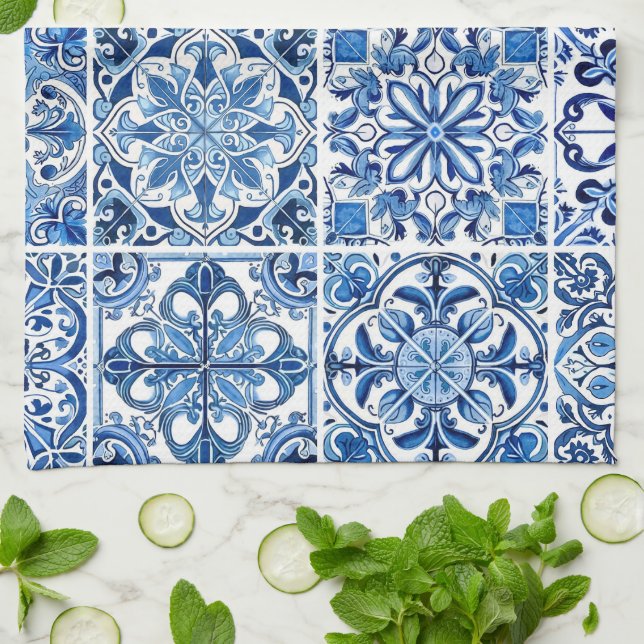 Mediterranean Tiles, Portugal, Azulejo, Majolica Kökshandduk (Vikta)