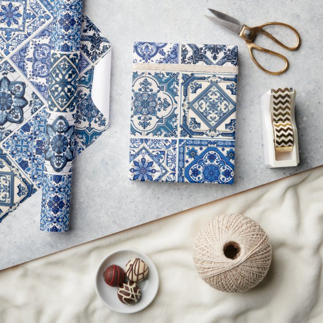 Mediterranean Tiles, Portugal, Azulejo, Majolica Presentpapper (Hantverk)