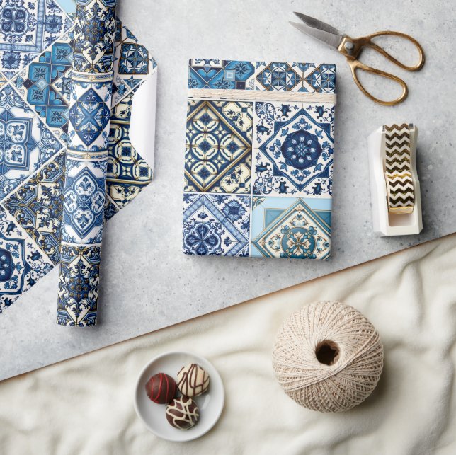 Mediterranean Tiles, Portugal, Azulejo, Majolica Presentpapper (Hantverk)