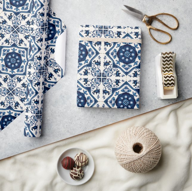 Mediterranean Tiles, Portugal, Azulejo, Majolica Presentpapper (Hantverk)