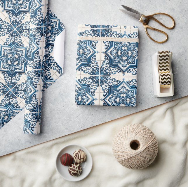 Mediterranean Tiles, Portugal, Azulejo, Majolica Presentpapper (Hantverk)