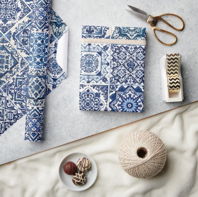 Mediterranean Tiles, Portugal, Azulejo, Majolica Presentpapper (Hantverk)