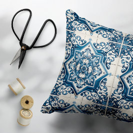 Mediterranean Tiles, Portugal, Azulejo, Majolica Prydnadskudde