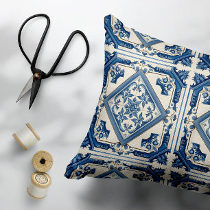 Mediterranean Tiles, Portugal, Azulejo, Majolica Prydnadskudde