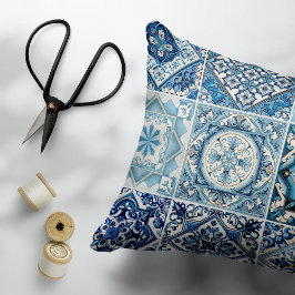 Mediterranean Tiles, Portugal, Azulejo, Majolica Prydnadskudde