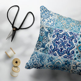 Mediterranean Tiles, Portugal, Azulejo, Majolica Prydnadskudde