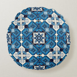 Mediterranean Tiles, Portugal, Azulejo, Majolica Rund Kudde