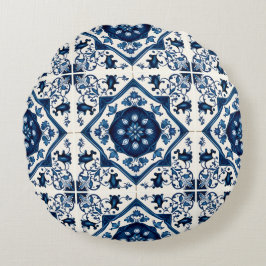 Mediterranean Tiles, Portugal, Azulejo, Majolica Rund Kudde