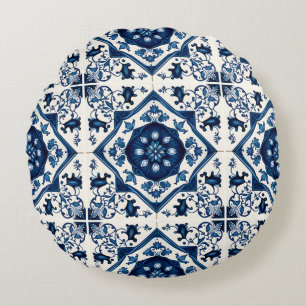 Mediterranean Tiles, Portugal, Azulejo, Majolica Rund Kudde