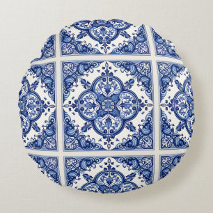 Mediterranean Tiles, Portugal, Azulejo, Majolica Rund Kudde