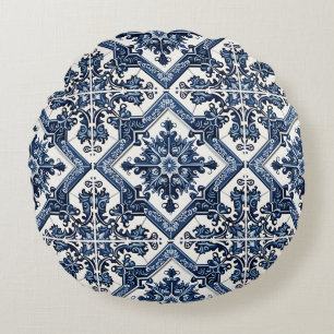 Mediterranean Tiles, Portugal, Azulejo, Majolica Rund Kudde