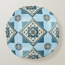 Mediterranean Tiles, Portugal, Azulejo, Majolica Rund Kudde