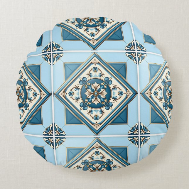 Mediterranean Tiles, Portugal, Azulejo, Majolica Rund Kudde (Framsidan)