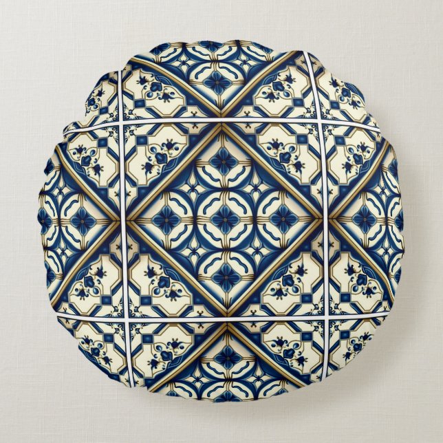 Mediterranean Tiles, Portugal, Azulejo, Majolica Rund Kudde (Framsidan)