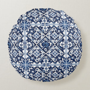 Mediterranean Tiles, Portugal, Azulejo, Majolica Rund Kudde
