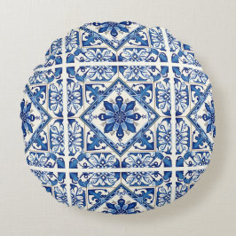 Mediterranean Tiles, Portugal, Azulejo, Majolica Rund Kudde