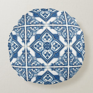 Mediterranean Tiles, Portugal, Azulejo, Majolica Rund Kudde