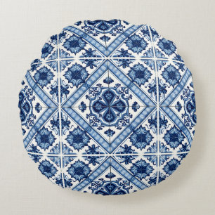 Mediterranean Tiles, Portugal, Azulejo, Majolica Rund Kudde