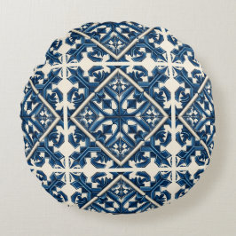 Mediterranean Tiles, Portugal, Azulejo, Majolica Rund Kudde