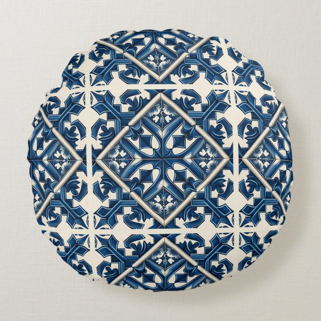 Mediterranean Tiles, Portugal, Azulejo, Majolica Rund Kudde (Framsidan)
