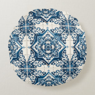 Mediterranean Tiles, Portugal, Azulejo, Majolica Rund Kudde