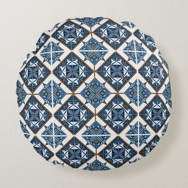 Mediterranean Tiles, Portugal, Azulejo, Majolica Rund Kudde (Framsidan)