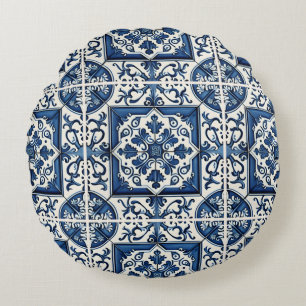 Mediterranean Tiles, Portugal, Azulejo, Majolica Rund Kudde