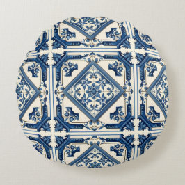 Mediterranean Tiles, Portugal, Azulejo, Majolica Rund Kudde