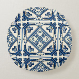 Mediterranean Tiles, Portugal, Azulejo, Majolica Rund Kudde