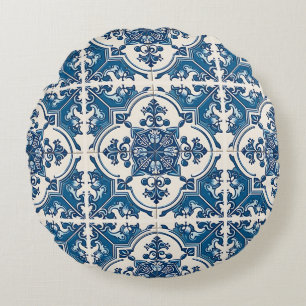 Mediterranean Tiles, Portugal, Azulejo, Majolica Rund Kudde