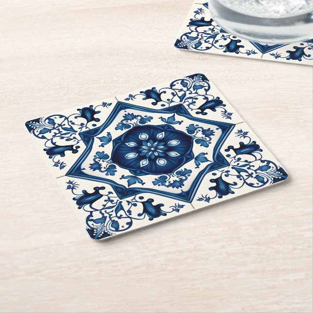 Mediterranean Tiles, Portugal, Azulejo, Majolica Underlägg Papper Kvadrat (Vinklad)