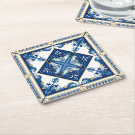 Mediterranean Tiles, Portugal, Azulejo, Majolica Underlägg Papper Kvadrat