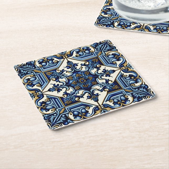 Mediterranean Tiles, Portugal, Azulejo, Majolica Underlägg Papper Kvadrat (Vinklad)