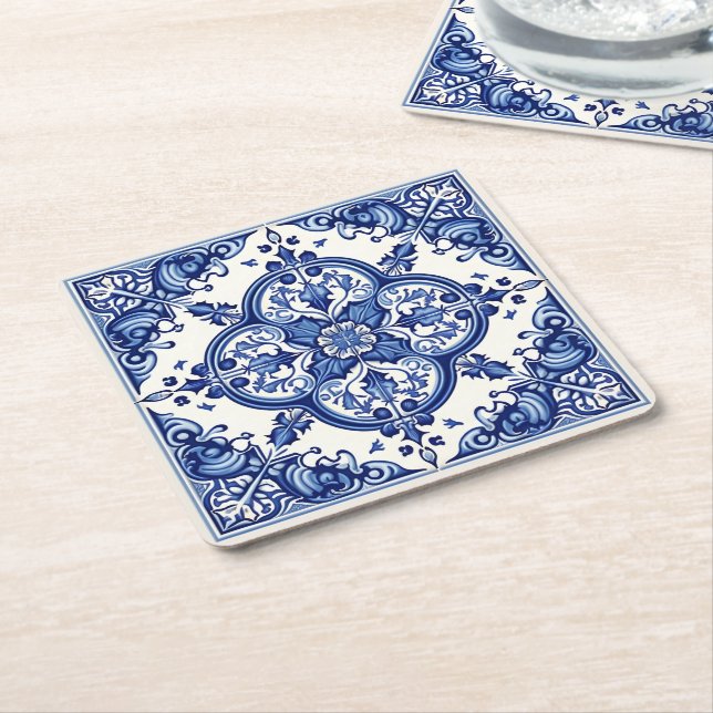 Mediterranean Tiles, Portugal, Azulejo, Majolica Underlägg Papper Kvadrat (Vinklad)