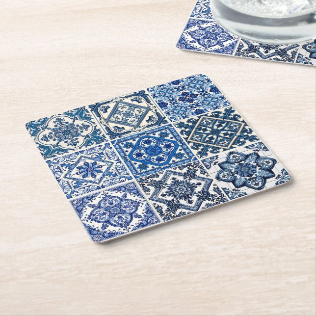 Mediterranean Tiles, Portugal, Azulejo, Majolica Underlägg Papper Kvadrat (Vinklad)